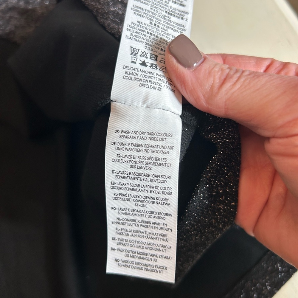 BODEN NWT Black Silver Sparkle Long Sleeve V-Neck Ruched Midi Party Dress Sz 12 - Picture 15 of 16